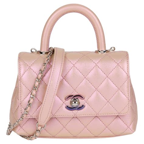 Chanel Mini Coco Handle Flap Bag Ivory Iridescent 